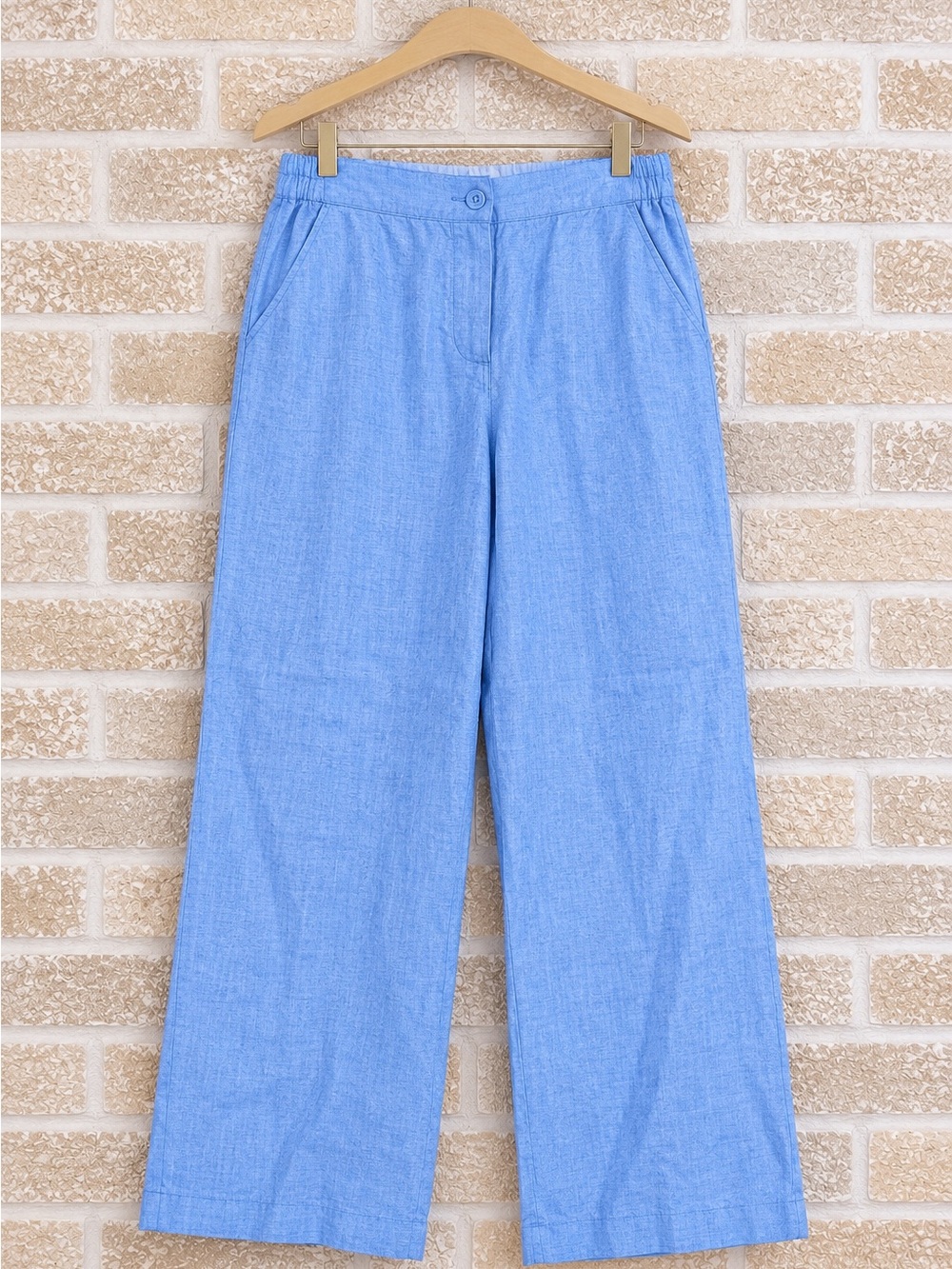 Talbots XL 100% Linen Blue High Rise Wide Leg Coastal Pants 36 Waist Sz 14 - Picture 2 of 6